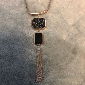 Black statement necklace silver shiny elegant